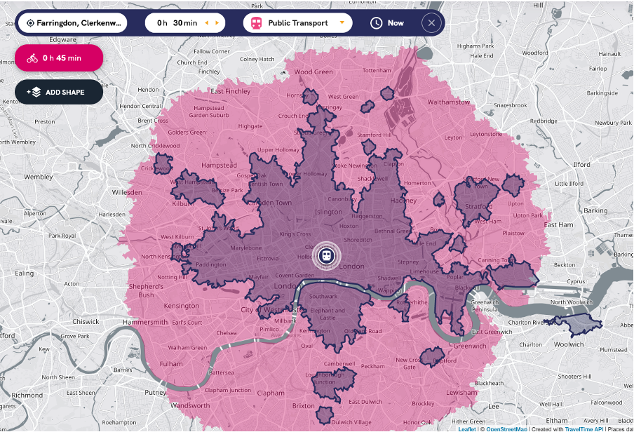 london travel times map